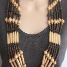 Chunky Big Large 6 Strand Wooden Beaded Necklace Vintage Jewelry 1980s