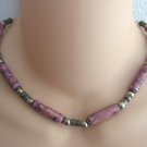 Purple & Silver Beaded Necklace Vintage Jewelry 1980s
