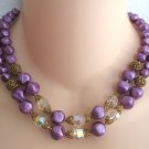 Double Strand Purple Aurora Borealis Crystal Beaded Necklace 1950s Vintage Jewelry Double Strand Purple Aurora Borealis Crystal Beaded Necklace 1950s Vintage Jewelry