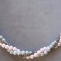 Triple Strand Braided Gray Silver & Pink Beaded Necklace Retro Vintage Jewelry 1970s