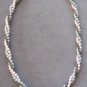 Triple Strand Braided Gray Silver & Pink Beaded Necklace Retro Vintage Jewelry 1970s