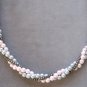 Triple Strand Braided Gray Silver & Pink Beaded Necklace Retro Vintage Jewelry 1970s