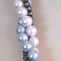 Triple Strand Braided Gray Silver & Pink Beaded Necklace Retro Vintage Jewelry 1970s