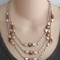 Triple Strand Brown Beige Beaded Necklace Retro Western Germany Vintage Jewelry 1960s