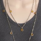 Long 52" Yellow Jeweled Stone Bezel Pendant Necklace Vintage Jewelry 1960s
