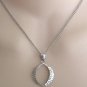 Oval Textured Circle Pendant Chain Necklace Sterling Silver Vintage Jewelry 1960s