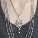4 Strand Silver Chain Beaded Dangle Pendant Necklace Vintage Jewelry 1980s