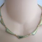 Green & Gold Enamel Necklace Retro 1950s Vintage Jewelry