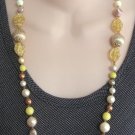 Fancy 28" Yellow Glass Beaded Necklace Tan Beige Handcrafted Vintage 1960s Fancy 28" Yellow Glass Beaded Necklace Tan Beige Handcrafted Vintage 1960s