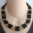 Black Beaded Necklace 4 Strands Rows Vintage Jewelry 1980s Black Beaded Necklace 4 Strands Rows Vintage Jewelry 1980s