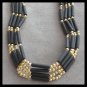 Black Beaded Necklace 4 Strands Rows Vintage Jewelry 1980s