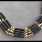 Black Beaded Necklace 4 Strands Rows Vintage Jewelry 1980s