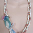 Double Strand Large Mother of Pearl Abalone Bird Pendant Necklace Handcrafted Vintage Jewelry