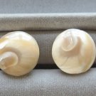 Beige Agate Quartz Cabochon Stone Button Clip On Earrings Hong Kong Vintage Jewelry 1950s