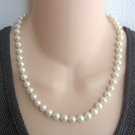 White Pearl Beaded Necklace 19" Fancy Gold Clasp Vintage Jewelry 1970s