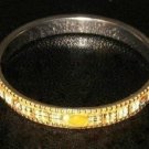 Yellow Moonstone Rhinestone Glass Mirror Bangle Bracelet Vintage Jewelry 1980s