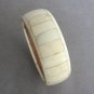 Chunky Large Ivory Colored Stone Bangle Bracelet Wood Teak Inlay Vintage Jewelry
