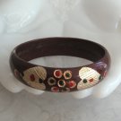 Maroon Burgundy Gold Green Fancy Design Bangle Bracelet Retro Vintage Jewelry 1970s