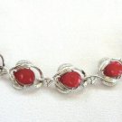 Pink Cabochon Thermoset Silver Bracelet Pear Shaped Vintage Jewelry 1960s Pink Cabochon Thermoset Silver Bracelet Pear Shaped Vintage Jewelry 1960s