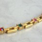 Fancy 9 Round Faceted Colorful Stone Gold Bracelet Vintage Jewelry 1980s