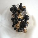 Large Chunky Charm Bracelet Black & Gold Stainless Steel Vintage Jewelry 1960s