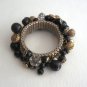 Large Chunky Charm Bracelet Black & Gold Stainless Steel Vintage Jewelry 1960s
