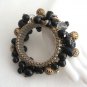 Large Chunky Charm Bracelet Black & Gold Stainless Steel Vintage Jewelry 1960s