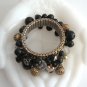 Large Chunky Charm Bracelet Black & Gold Stainless Steel Vintage Jewelry 1960s