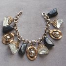 Large Black Clear Gold Charm Bracelet Vintage Jewelry 1960s Large Black Clear Gold Charm Bracelet Vintage Jewelry 1960s