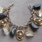 Large Black Clear Gold Charm Bracelet Vintage Jewelry 1960s