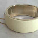 Large Wide Beige Cream Color & Gold Hinged Bracelet Vintage Jewelry 1970s Large Wide Beige Cream Color & Gold Hinged Bracelet Vintage Jewelry 1970s