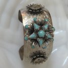 Large Silver Ornate Turquoise Color Cabochon Cuff Bracelet Vintage Jewelry 1970s Large Silver Ornate Turquoise Color Cabochon Cuff Bracelet Vintage Jewelry 1970s