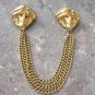 Unique Double Gold Rhinestone Wizard Genie Fortune Teller Brooch Pin Vintage Jewelry 1960s