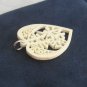 Large Handcrafted Heart Shaped Carved Ivory Asian Chinese Japanese Pendant Vintage Jewelry