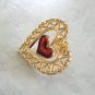 Large Swinging Dangle Red and Gold Heart Pin Lapel Brooch Vintage Jewelry 1980s