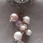 Long Aurora Borealis Stone Agate Quartz Glass Beaded Brooch Pin Vintage Jewelry 1970s