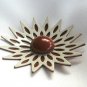Large Funky Tan Brown & White Enamel Starburst Flower Brooch Pin Vintage Jewelry