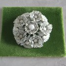 White Milk Glass Stones Flower Enamel Brooch Pin Vintage Jewelry 1950s White Milk Glass Stones Flower Enamel Brooch Pin Vintage Jewelry 1950s