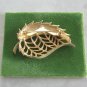 Fancy Textured Gold Leaf Brooch Pin Vintage Jewelry 1970s