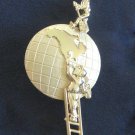 Unique Large Painter of The World Globe Gold Figural Brooch Pin Vintage Jewelry 1980s Unique Large Painter of The World Globe Gold Figural Brooch Pin Vintage Jewelry 1980s