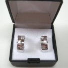 Sparkling Silver Crystal Stone Square Cut Pierced Earrings Half Hoop New Sparkling Silver Crystal Stone Square Cut Pierced Earrings Half Hoop New