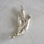 Silver Triple Leaf Diamond Cut Brooch Pin By Designer BSK Vintage Jewelry 1970s