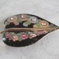 Old Black Enamel Heart Leaf Rhinestone Flower Brooch Pin Vintage Jewelry 1950s