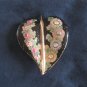 Old Black Enamel Heart Leaf Rhinestone Flower Brooch Pin Vintage Jewelry 1950s