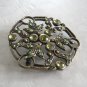 Large Green Stone Brooch Pin Antiqued Bronze Fashion Jewelry