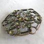 Large Green Stone Brooch Pin Antiqued Bronze Fashion Jewelry