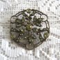 Large Green Stone Brooch Pin Antiqued Bronze Fashion Jewelry