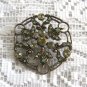 Large Green Stone Brooch Pin Antiqued Bronze Fashion Jewelry