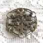 Large Green Stone Brooch Pin Antiqued Bronze Fashion Jewelry