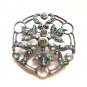 Large Green Stone Brooch Pin Antiqued Bronze Fashion Jewelry